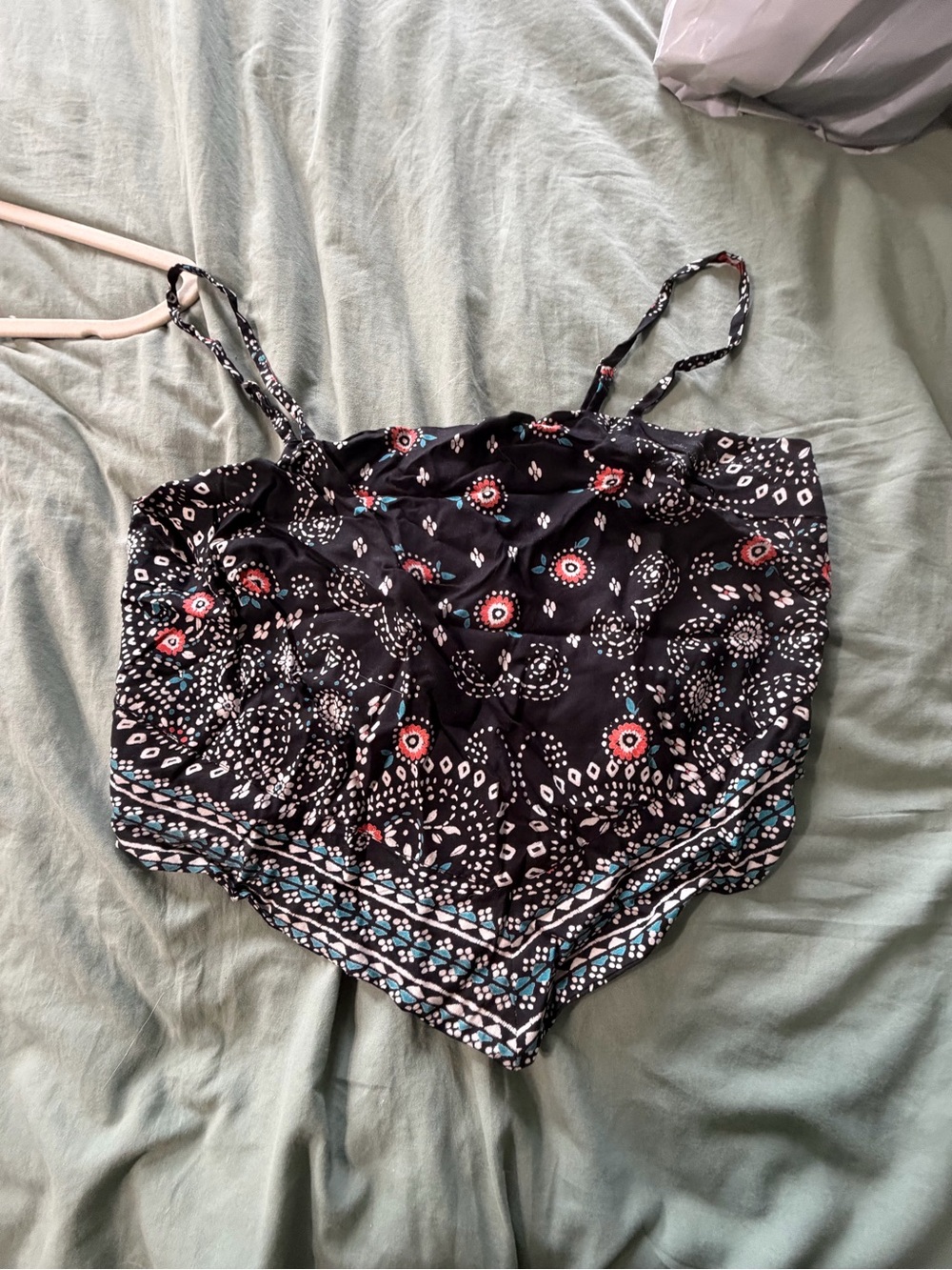 Angie Black Cami with Red and Teal Floral Accents